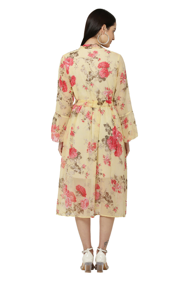 PAVONINE Yellow Color Flower Printed Straight Dress For Women - Distacart