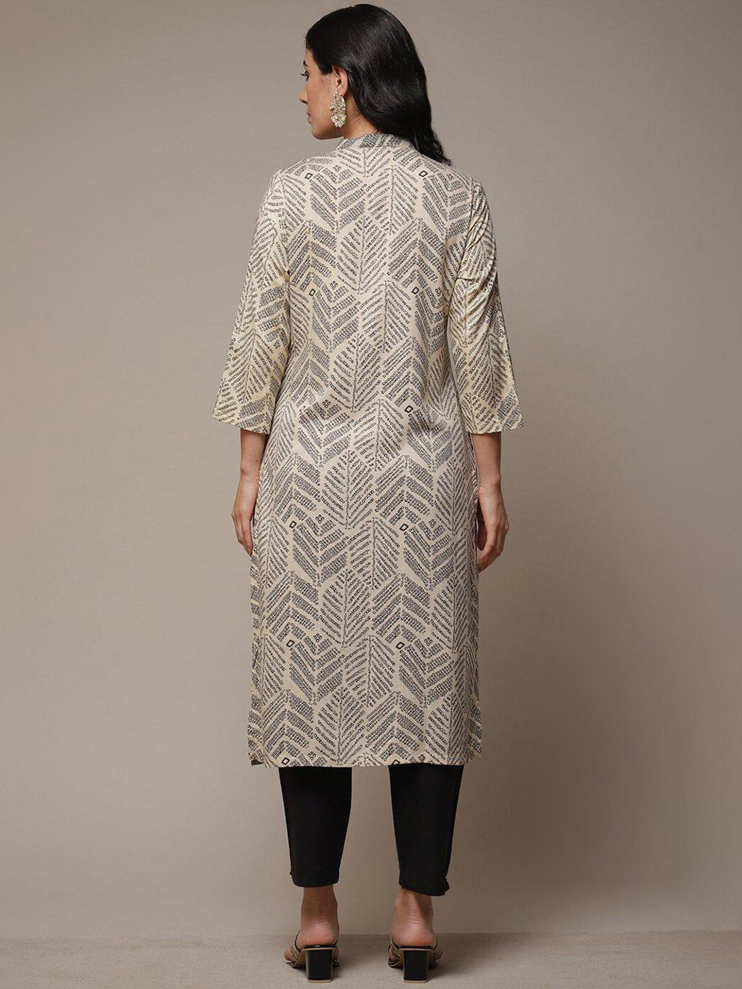 Biba Ethnic Motifs Printed Thread Work V-Neck Kurta - Distacart
