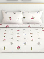 Thumbnail for haus & kinder Floral Motifs White & Green 186 TC Cotton Queen Bedsheet & 2 Pillow Covers - Distacart