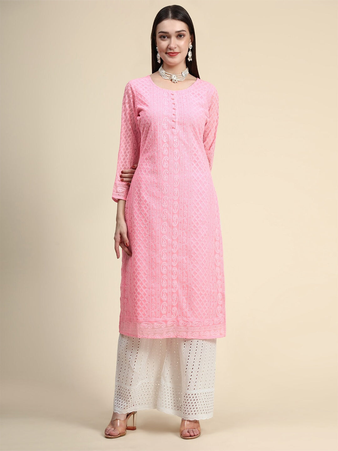 Kalini Paisley Embroidered Chikankari Straight Georgette Kurta - Distacart