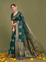 Thumbnail for Sangria Ethnic Motifs Woven Design Linen Blend Saree - Distacart