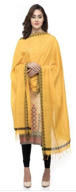 A R Silk Women&#39;s Cotton Self Design Yellow Regular Dupatta