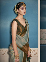 Thumbnail for Mitera Green & Gold-Toned Woven Design Zari Art Silk Saree - Distacart