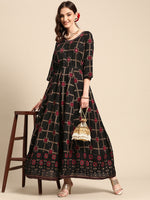 Thumbnail for Sangria Women Black Checked Viscose Rayon Anarkali Kurta - Distacart
