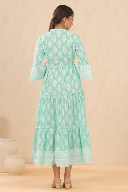 Juniper Womens Mint Cambric Printed Tiered Dress With Flared Sleeve - Distacart