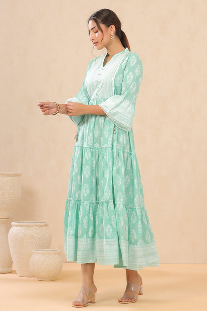 Juniper Womens Mint Cambric Printed Tiered Dress With Flared Sleeve - Distacart