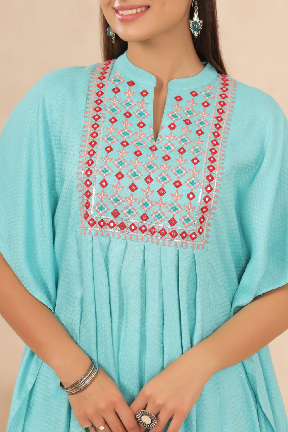 Juniper Womens Skyblue Embroiderd Rayon Dobby Kaftan - Distacart