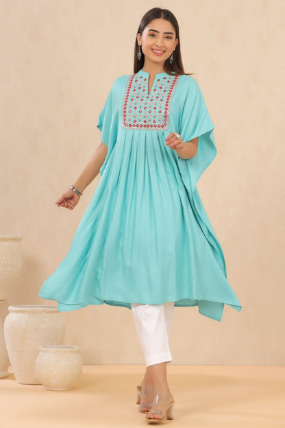 Juniper Womens Skyblue Embroiderd Rayon Dobby Kaftan - Distacart