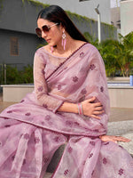 Thumbnail for Tikhi Imli Ethnic Motifs Mirror Work Organza Saree - Distacart