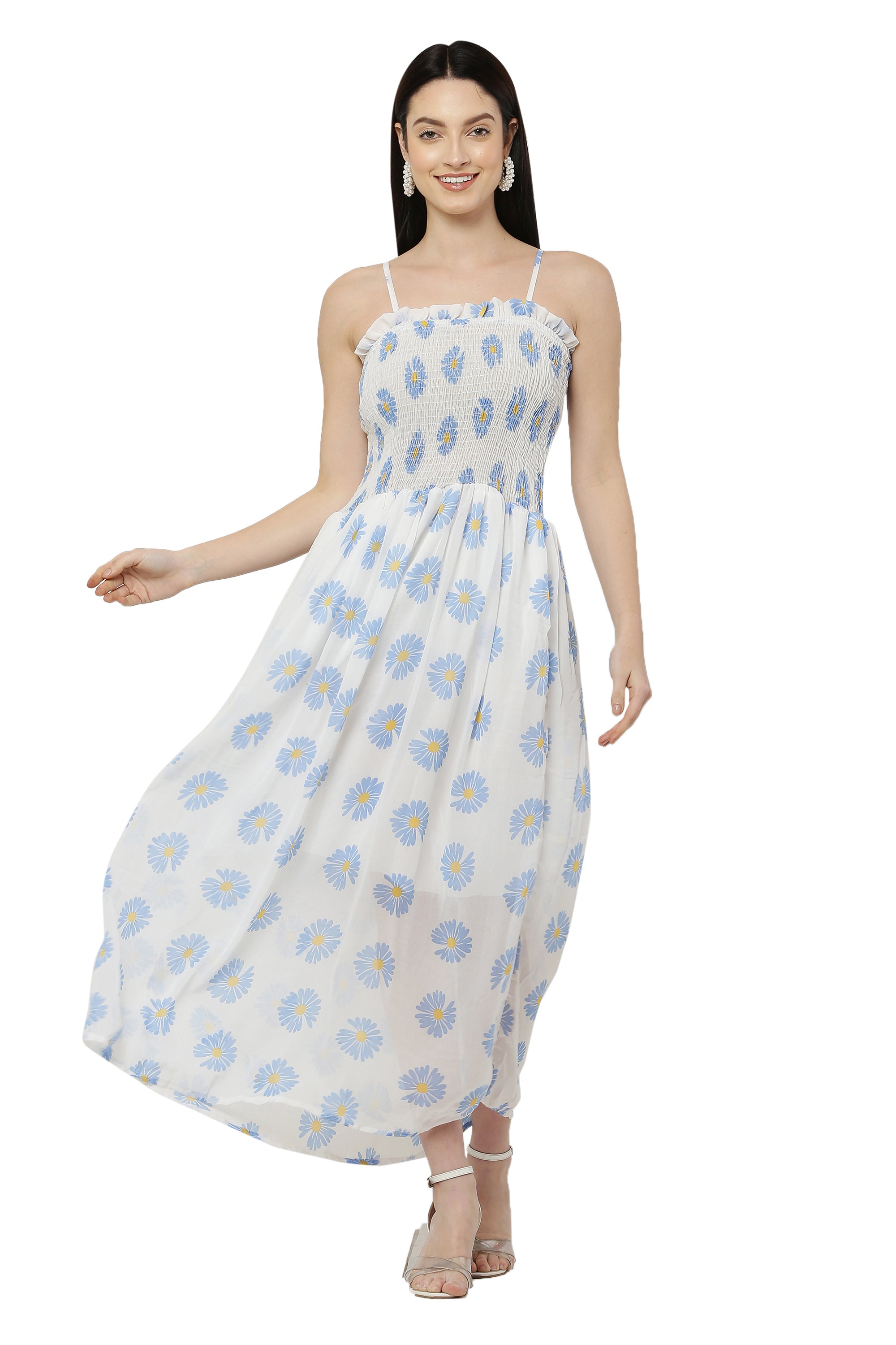 PAVONINE Pink Color Flower Printed Lace Bottom Dress For Women - Distacart