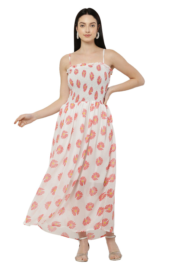 PAVONINE White Color Flower Printed Lace Bottom Dress For Women - Distacart