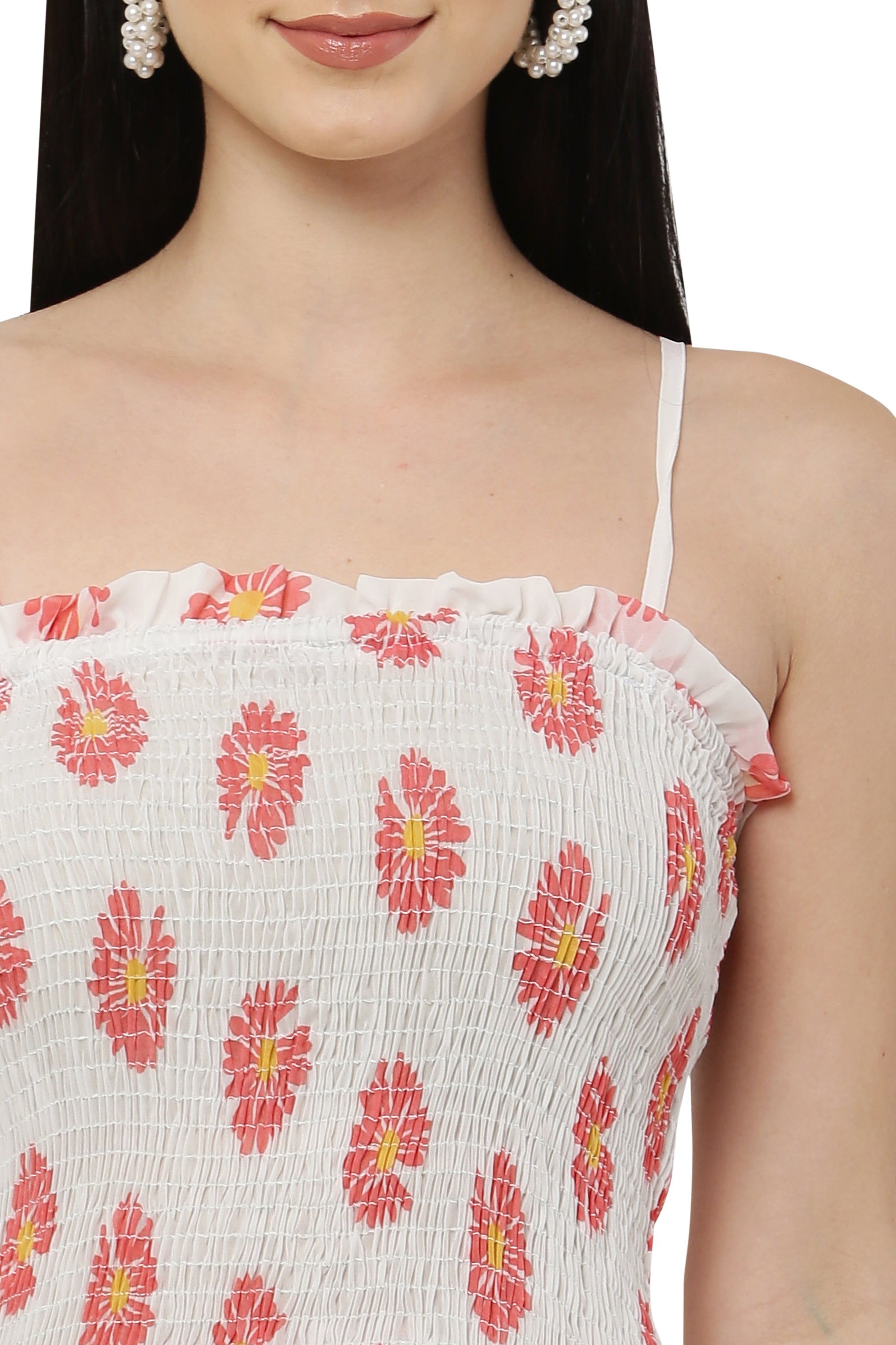 PAVONINE White Color Flower Printed Lace Bottom Dress For Women - Distacart