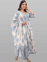 Thumbnail for Kalini Women White Floral Printed Pure Cotton Kurta with Trousers & With Dupatta - Distacart