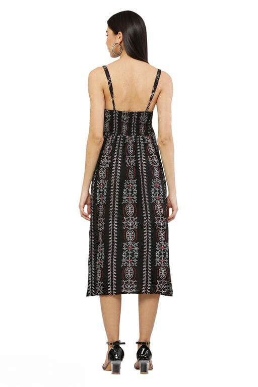 PAVONINE Black Color Printed Shoulder Strap Dress For Women - Distacart