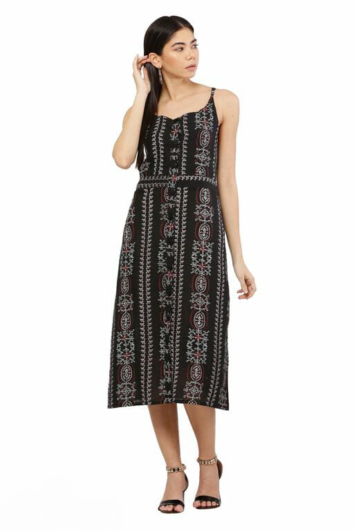 PAVONINE Black Color Printed Shoulder Strap Dress For Women - Distacart