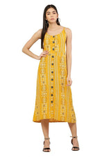 Thumbnail for PAVONINE Mustard Color Printed Shoulder Strap Dress For Women - Distacart