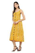 Thumbnail for PAVONINE Mustard Color Printed Shoulder Strap Dress For Women - Distacart