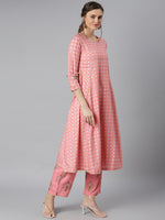 Thumbnail for Khushal K Women Pink Printed Panelled Gotta Patti Kurti with Trousers - Distacart
