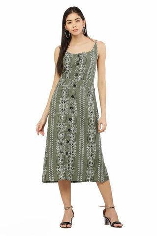 PAVONINE Pista Color Printed Shoulder Strap Dress For Women - Distacart