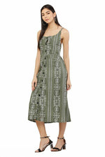 Thumbnail for PAVONINE Pista Color Printed Shoulder Strap Dress For Women - Distacart