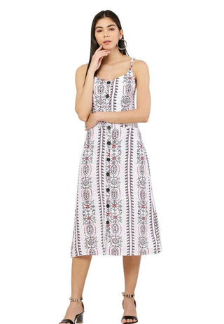 PAVONINE White Color Printed Shoulder Strap Dress For Women - Distacart