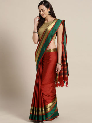 Saree Mall Red & Green Solid Saree - Distacart