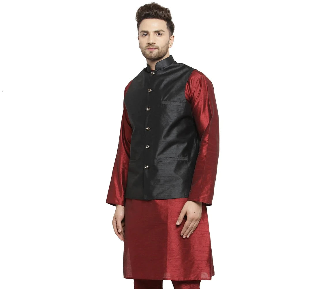 Kalyum Men's Black Solid Nehru Jacket - Distacart