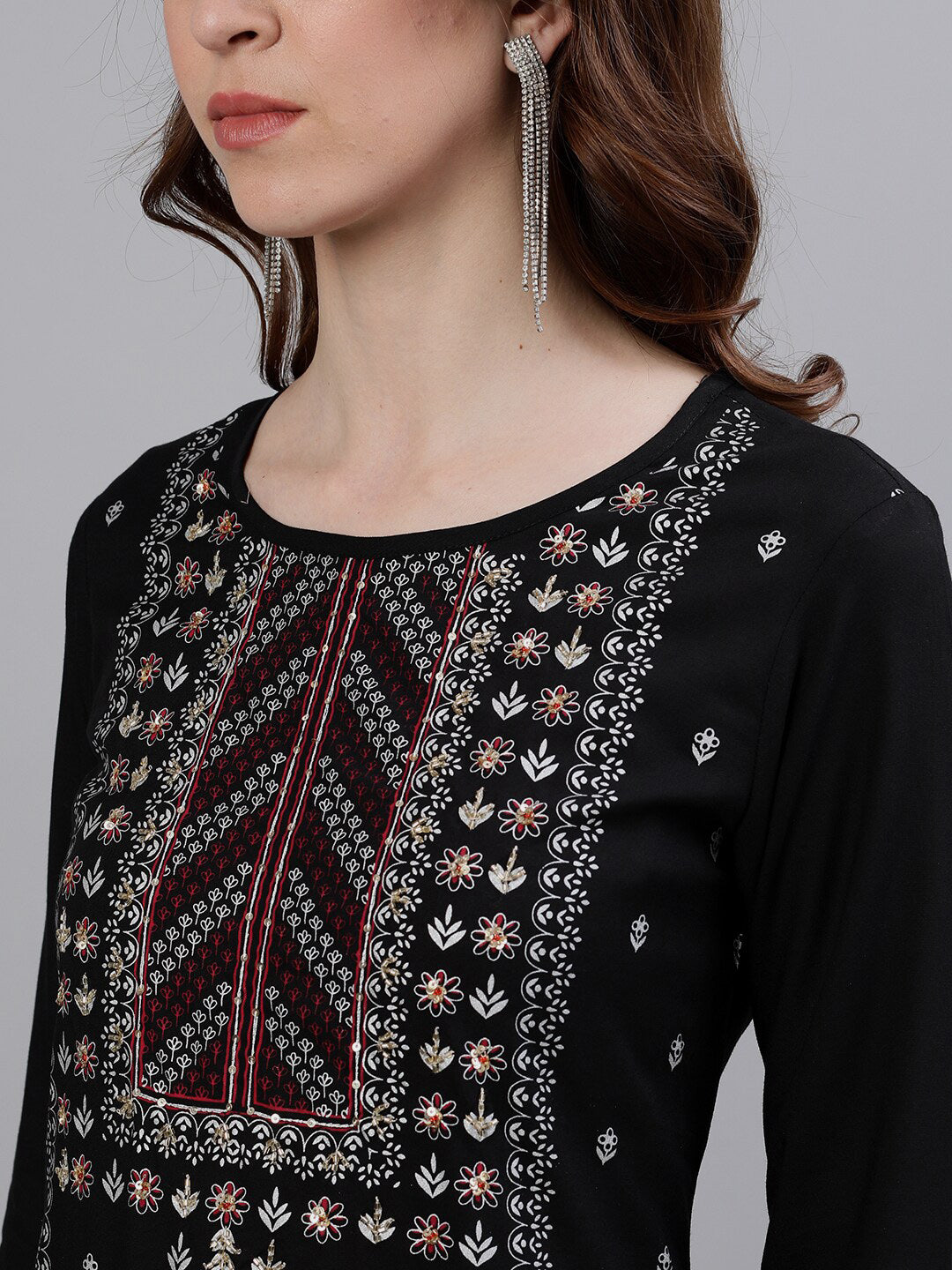 Ishin Women Black Embroidered Kurta with Palazzos & Dupatta - Distacart