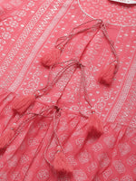 Thumbnail for Biba Women Pink & White Printed Pure Cotton Anarkali Kurta & Mask - Distacart