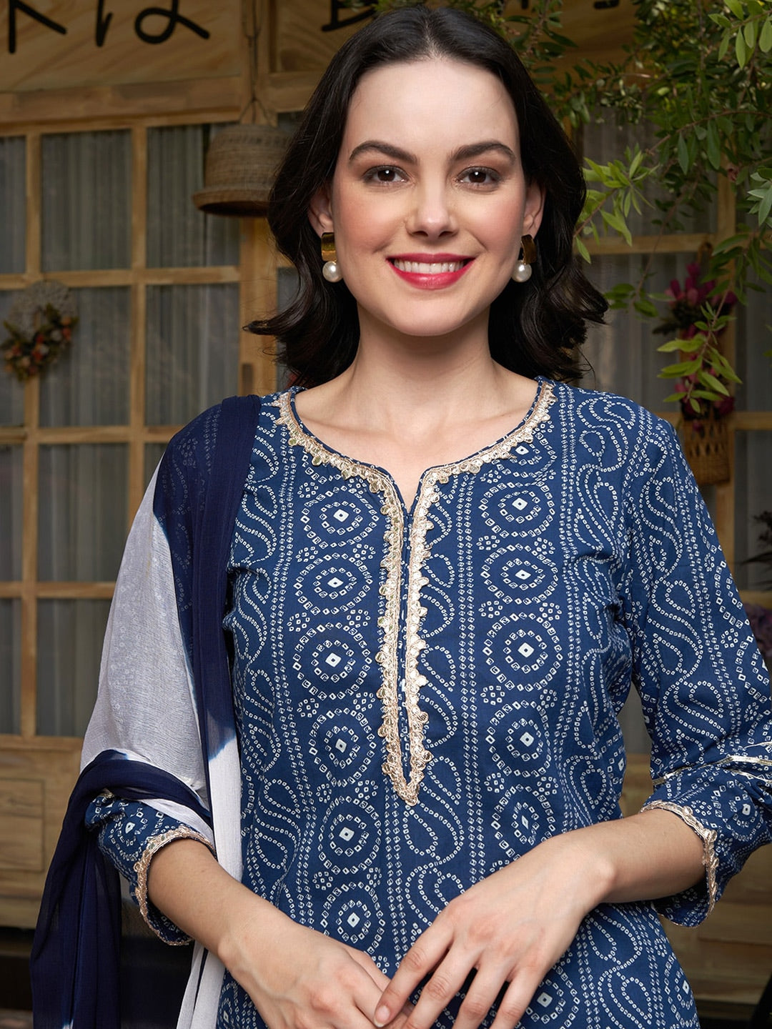 Sangria Printed Gotta Patti Pure Cotton Kurta with Trousers & With Dupatta - Distacart