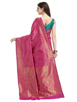 Thumbnail for Kalini Green & Pink Ethnic Motifs Zari Silk Blend Half and Half Kanjeevaram Saree - Distacart