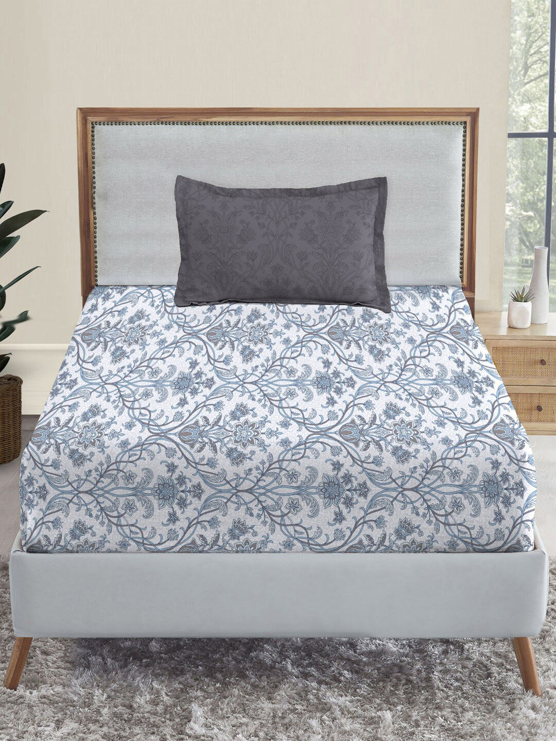 MYTRIDENT Dusk and Dawn White Ethnic Motifs Pure Cotton 144TC Single Bedsheet Pillow Cover - Distacart