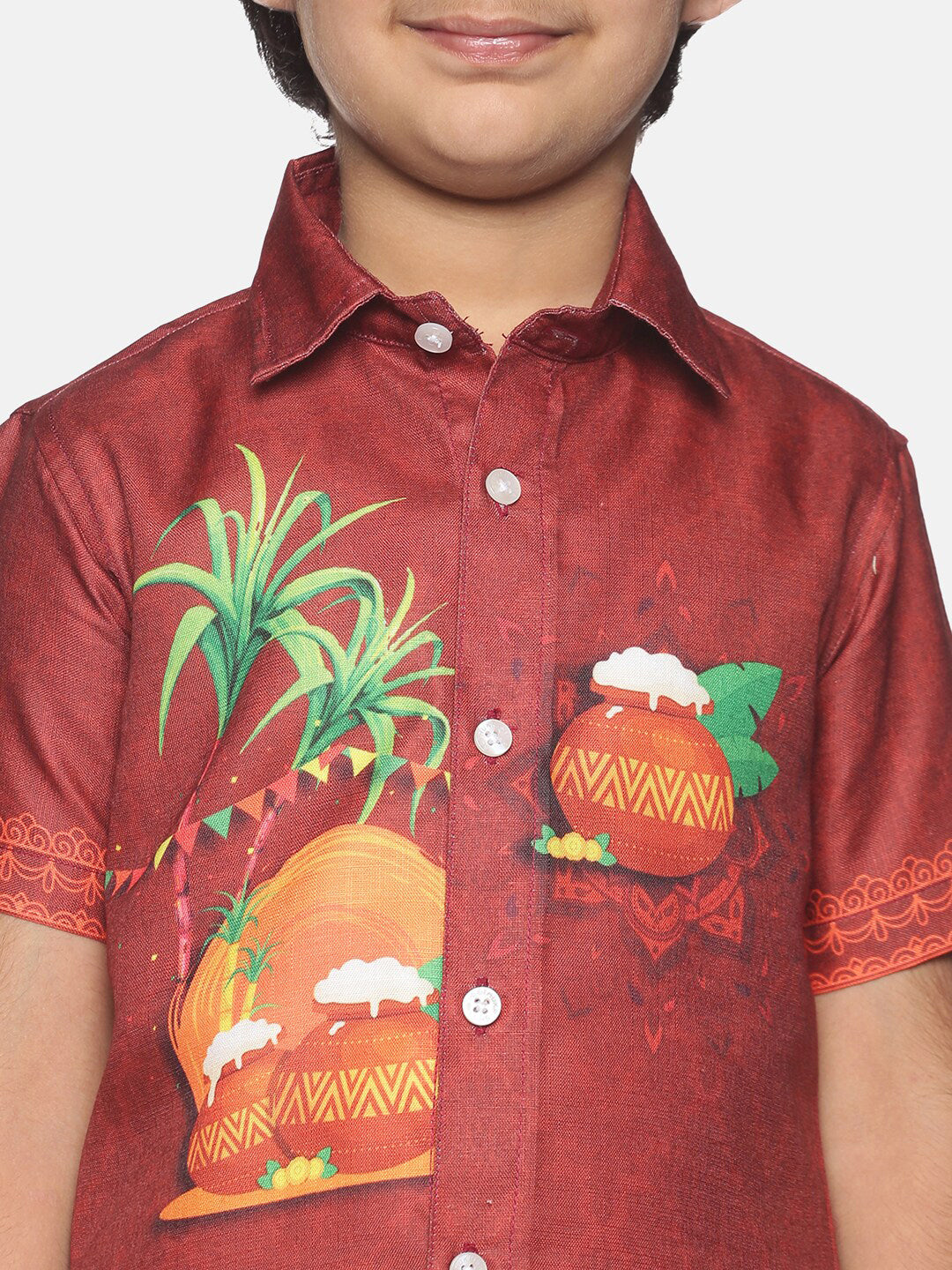 Sethukrishna Boys Printed Traditional Shirt With Adjustable Velcro Dhoti Set - Distacart