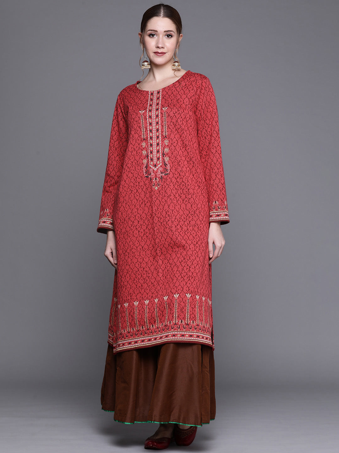 Biba Women Red & Golden Self Design Kurta - Distacart