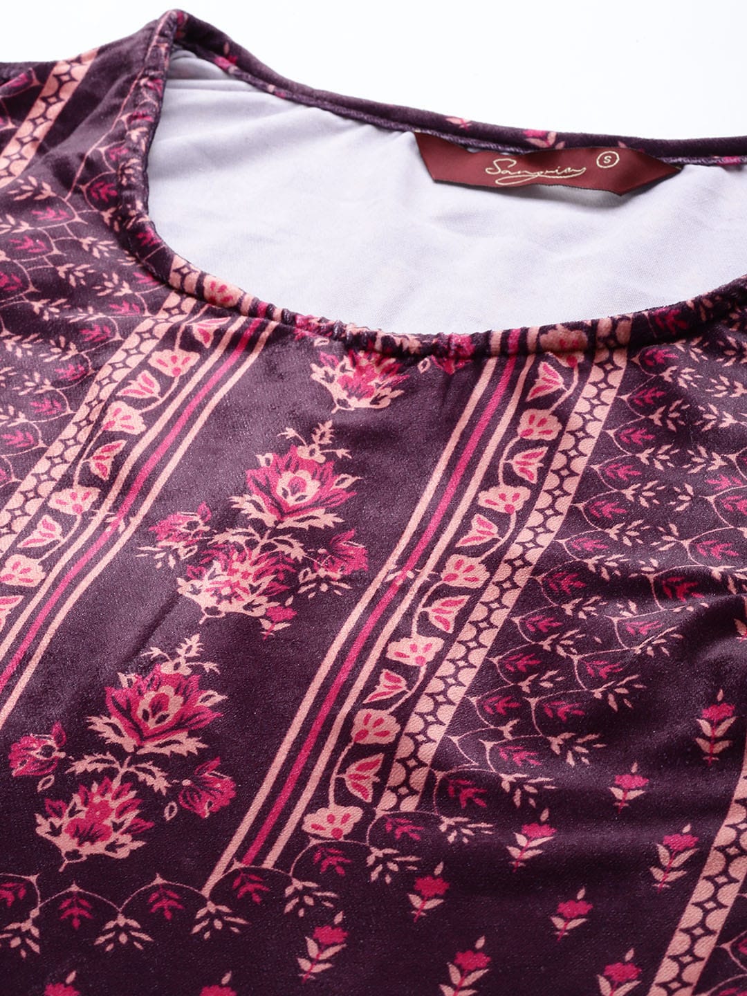 Sangria Women Burgundy & Pink Ethnic Motifs Printed Kurta with Trousers - Distacart