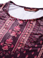 Thumbnail for Sangria Women Burgundy & Pink Ethnic Motifs Printed Kurta with Trousers - Distacart