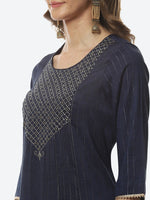 Thumbnail for Biba Women Navy Blue Printed Kurta with Trousers - Distacart
