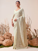Thumbnail for Soch Green Floral Embroidered Beads and Stones Detailed Saree - Distacart