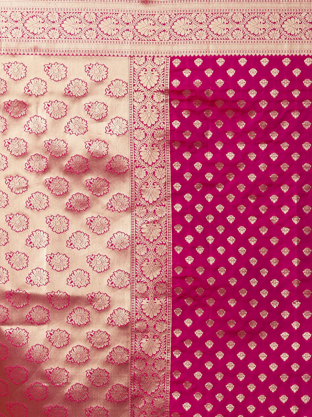 Mitera Pink & Gold-Toned Silk Blend Woven Design Kanjeevaram Saree - Distacart