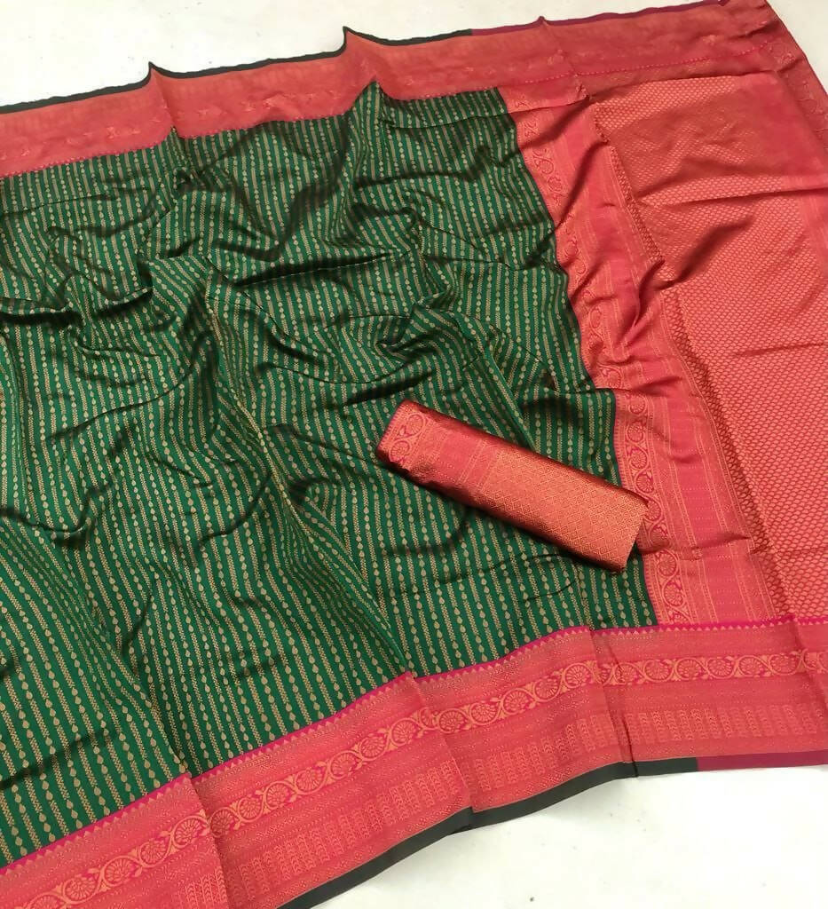 DEIANA'S Beautiful Golden Jari with New Design Soft Lichi Silk Saree - Green - Distacart