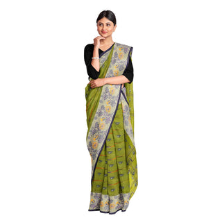 Exclusive Collection 100% Pure Cotton Olive Tant Saree With Hand Weaving Work - Distacart