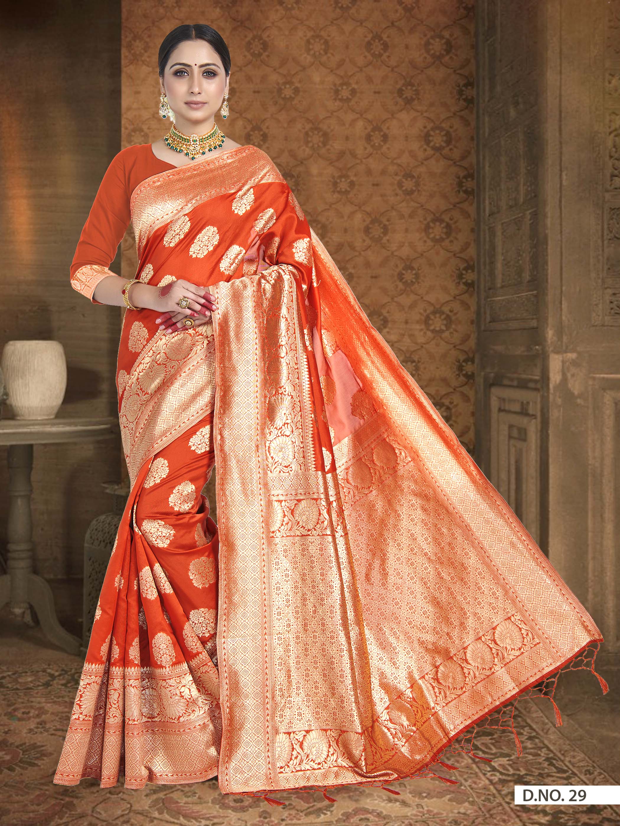 Vardha Fire Orange Woven Banarasi Saree