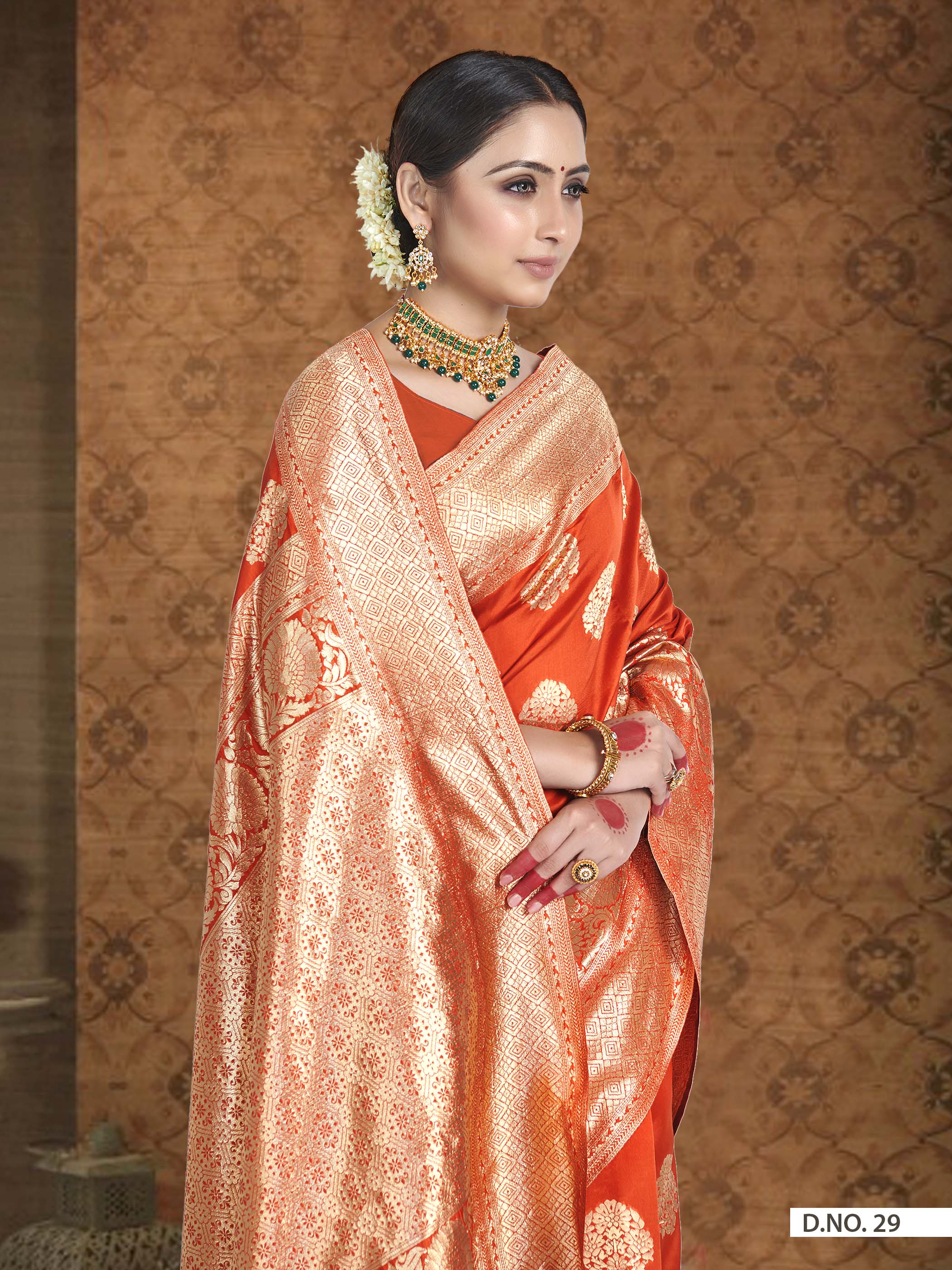 Vardha Fire Orange Woven Banarasi Saree