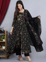 Thumbnail for Kalini Floral Printed Round Neck Gotta Patti Pure Cotton Kurta with Palazzos & Dupatta - Distacart