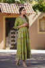Juniper Womens Green Rayon Foil Printed Circular Maxi Dress With Mirror Embroidery - Distacart