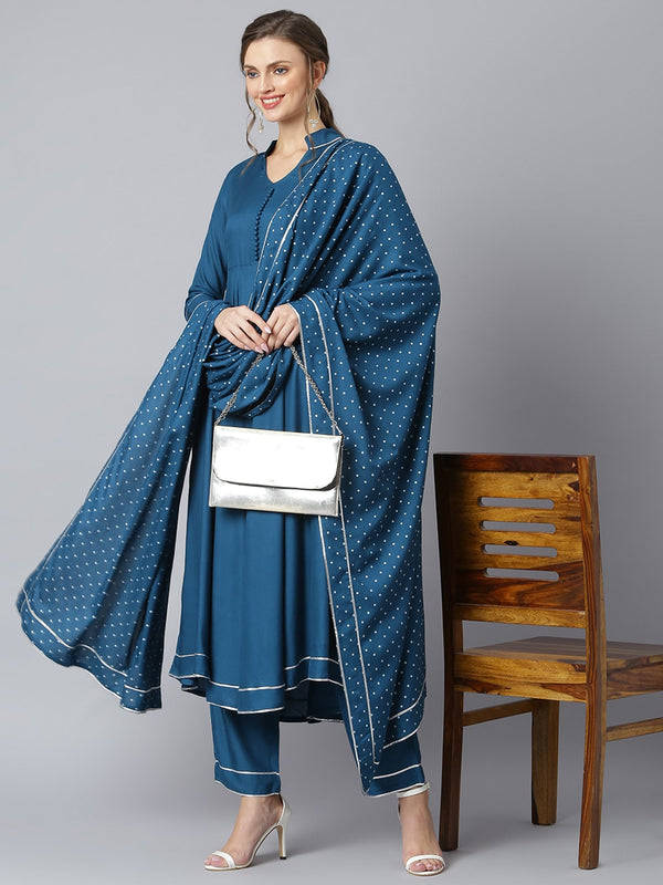 Khushal K Women Blue Regular Gotta Patti Kurta with Trousers & With Dupatta - Distacart