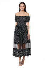 Thumbnail for PAVONINE Black Color Polka Dot Net Kansai Dress For Women - Distacart