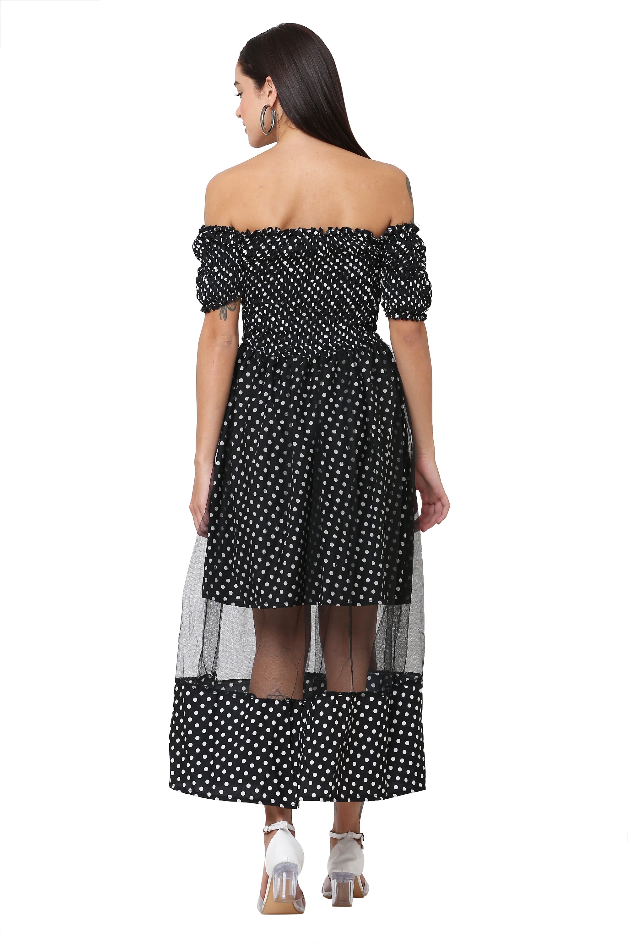 PAVONINE Black Color Polka Dot Net Kansai Dress For Women - Distacart
