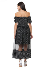 Thumbnail for PAVONINE Black Color Polka Dot Net Kansai Dress For Women - Distacart