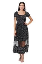 Thumbnail for PAVONINE Black Color Polka Dot Net Kansai Dress For Women - Distacart